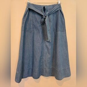 Universal Thread Size 16 Denim Blue Chambray Midi Skirt w/ Tie Belt Modest